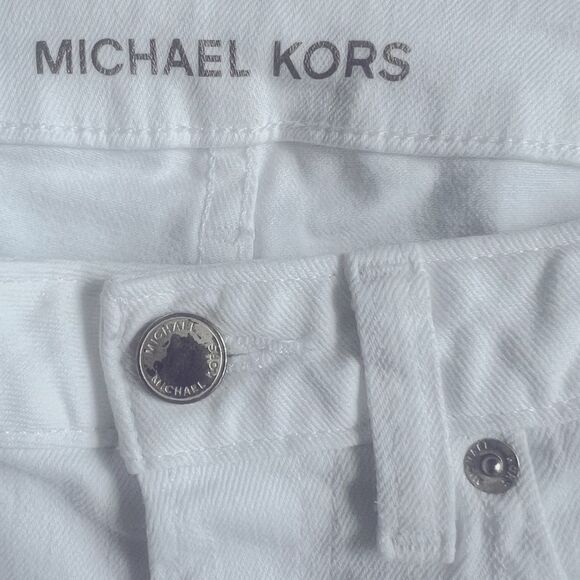 Michael Kors White Button Fly Cropped Flare Raw Hem Jeans sz 8 - Picture 12 of 12
